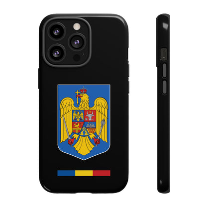 Husă rigidă neagră - Stema color și Tricolor România