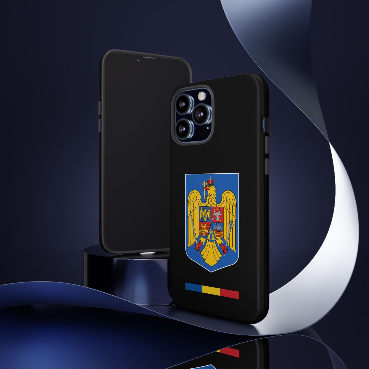 Husă rigidă neagră - Stema color și Tricolor România