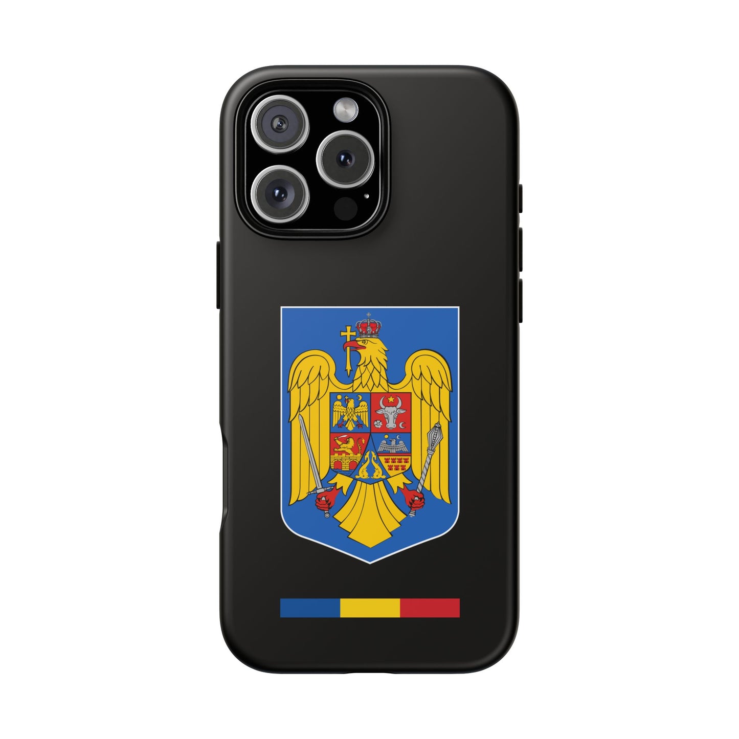 Husă rigidă neagră - Stema color și Tricolor România