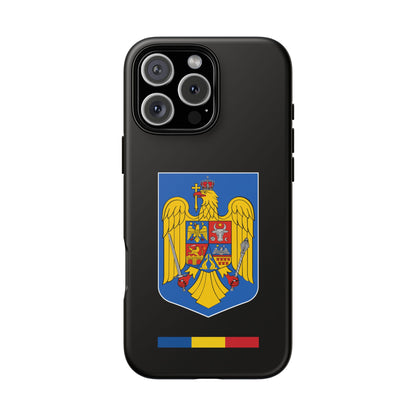 Husă rigidă neagră - Stema color și Tricolor România