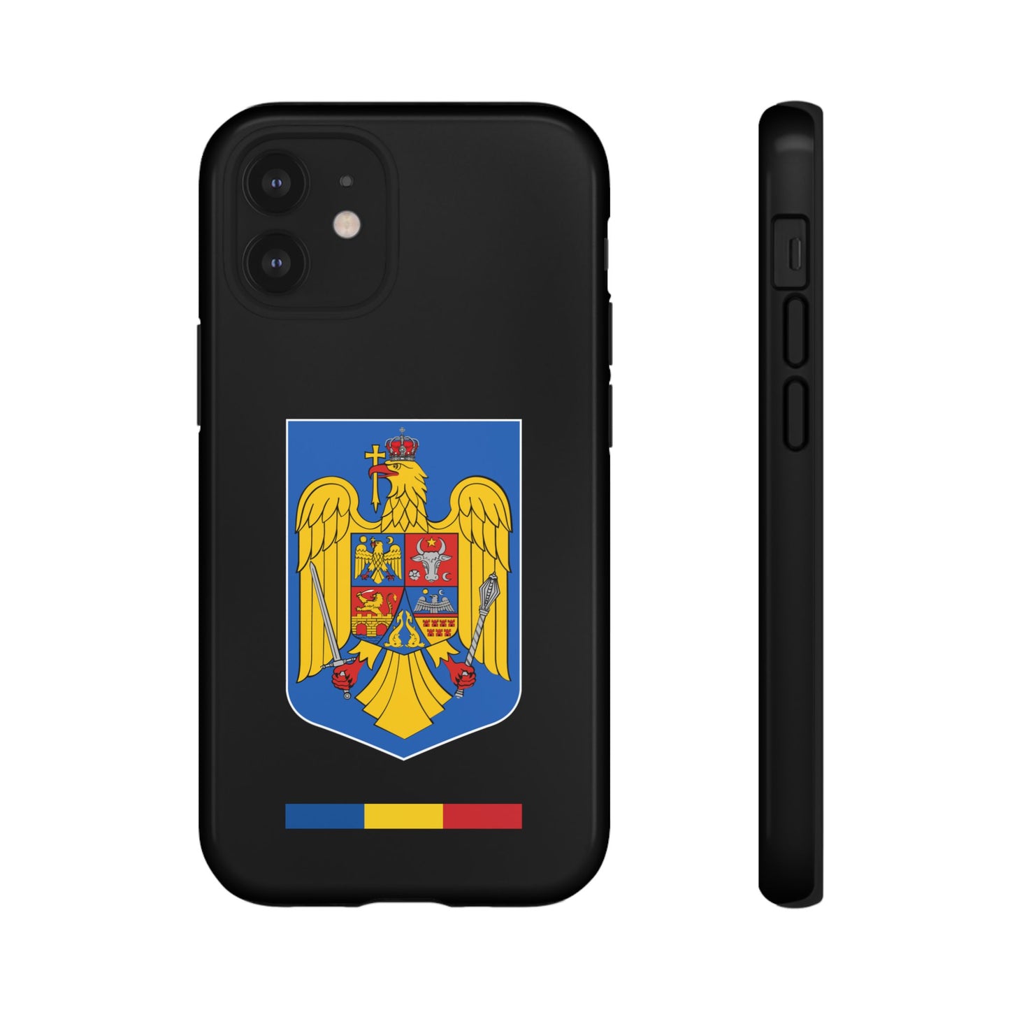 Husă rigidă neagră - Stema color și Tricolor România
