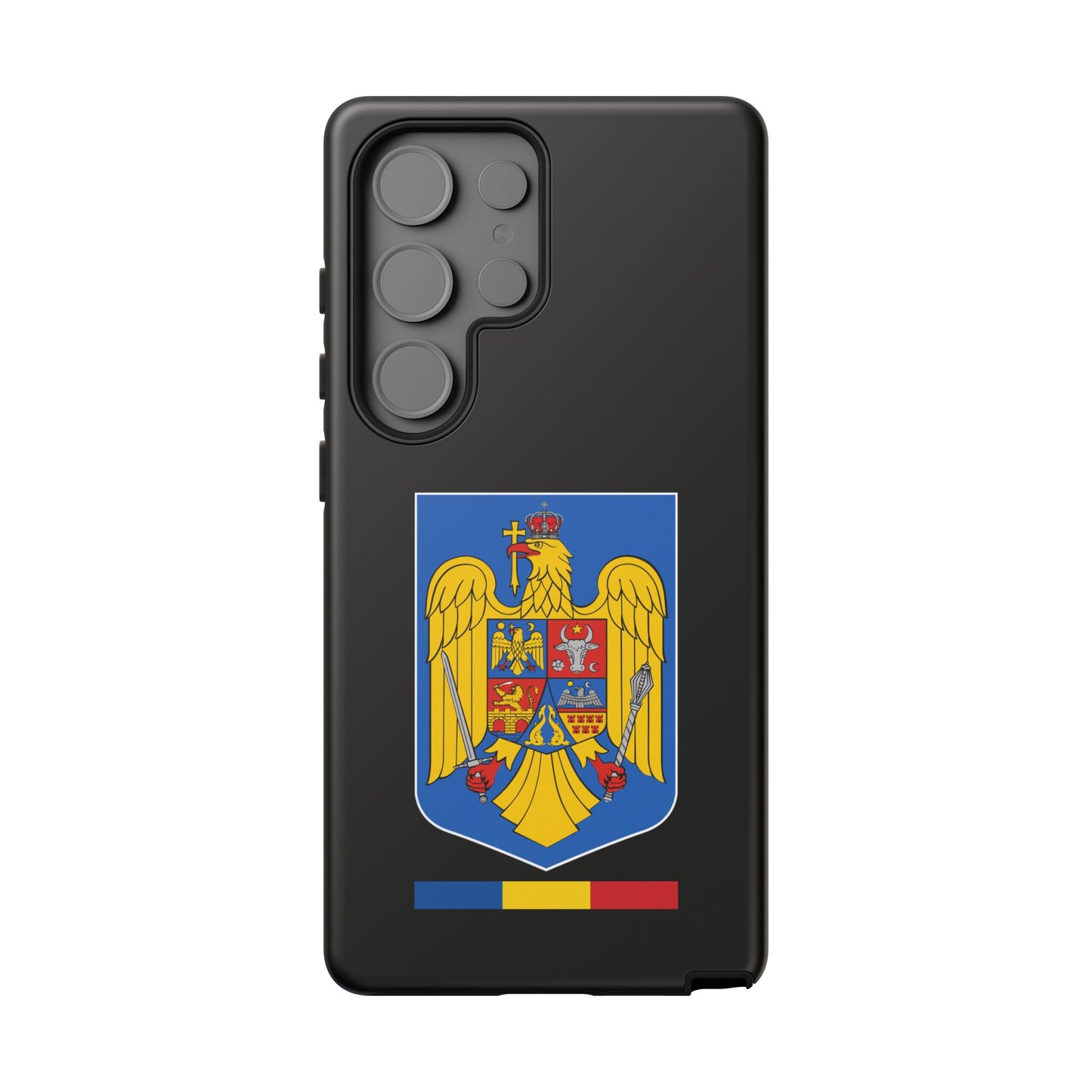 Husă rigidă neagră - Stema color și Tricolor România