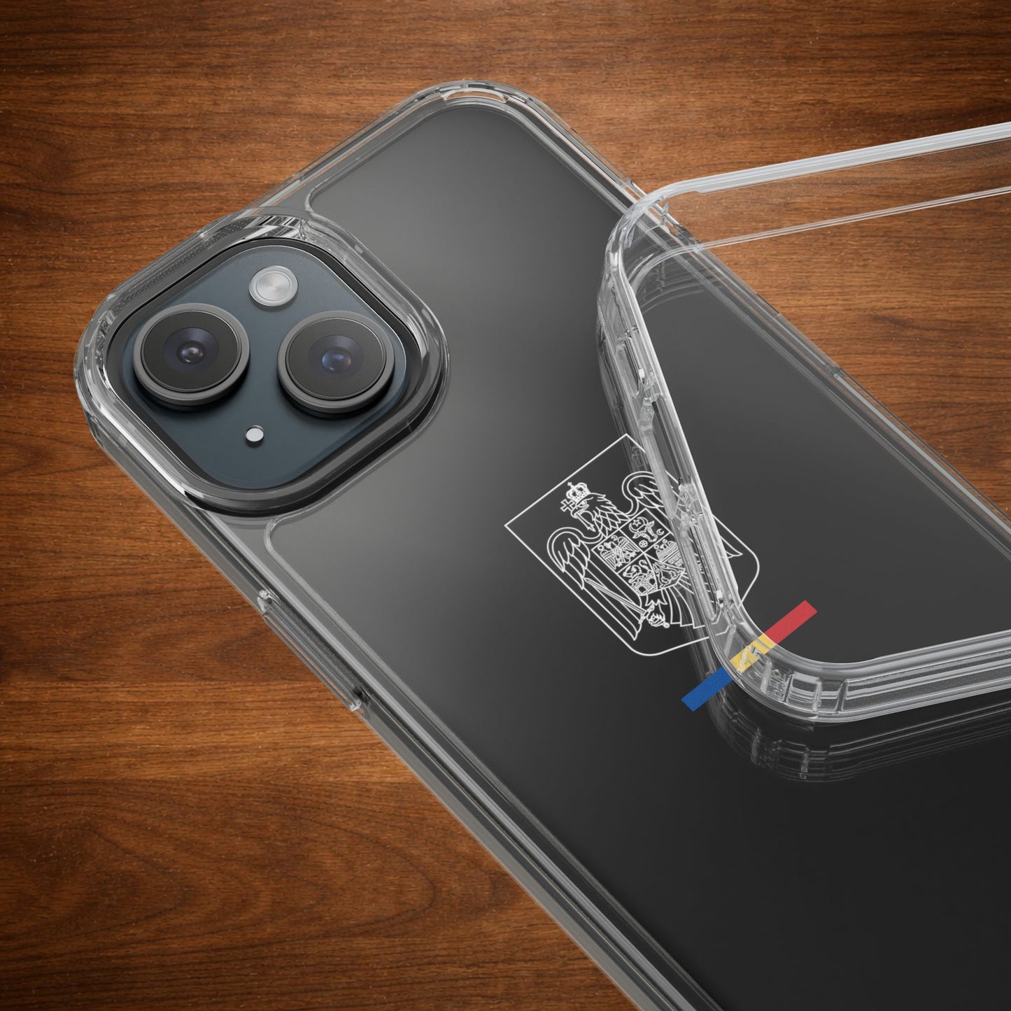 Carcasa transparenta cu stema României (contur alb)