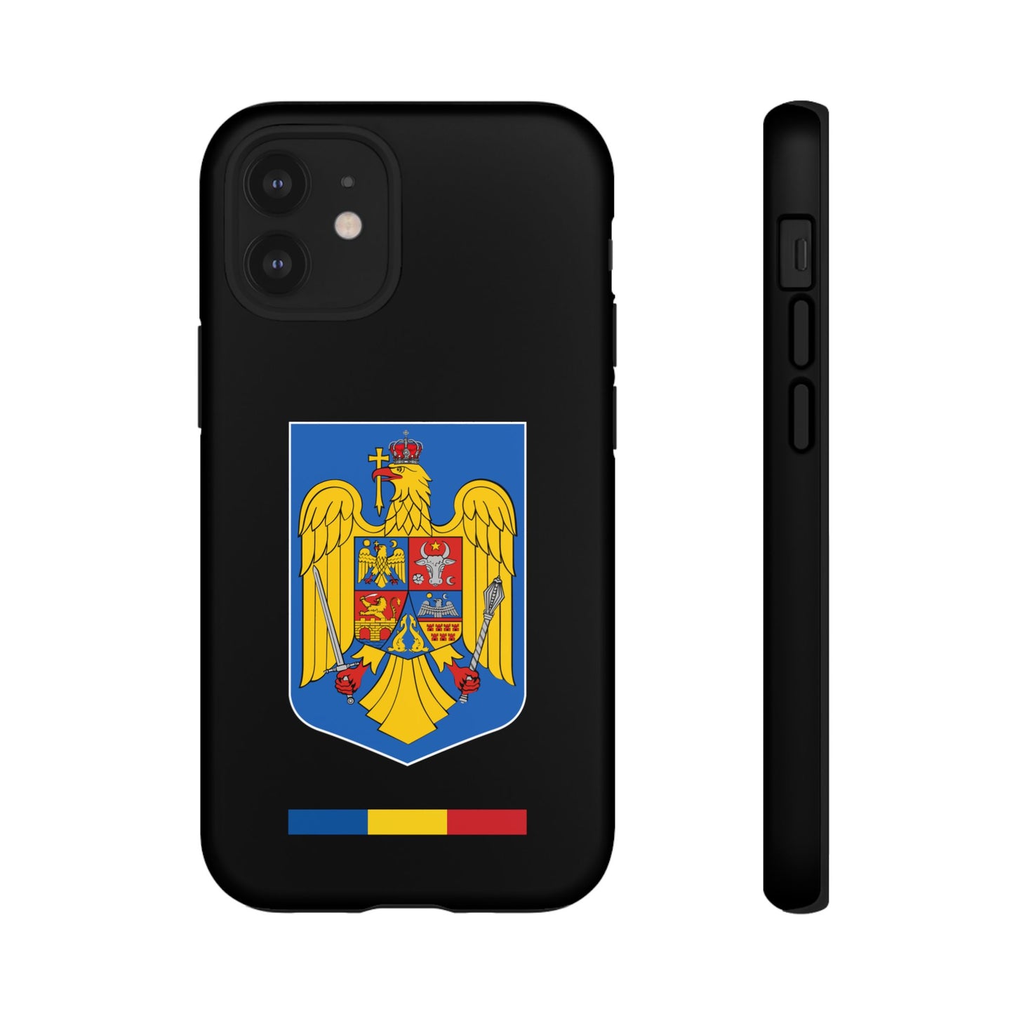 Husă rigidă neagră - Stema color și Tricolor România