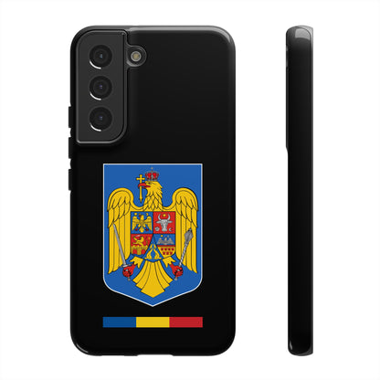 Husă rigidă neagră - Stema color și Tricolor România