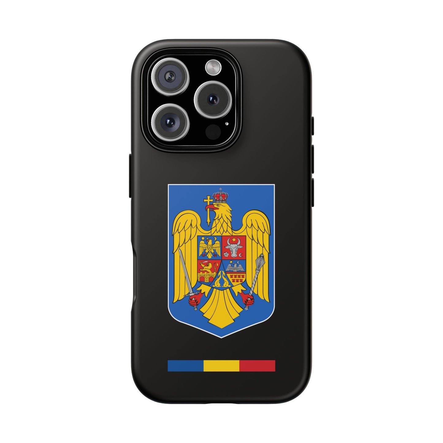 Husă rigidă neagră - Stema color și Tricolor România