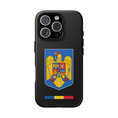 Husă rigidă neagră - Stema color și Tricolor România