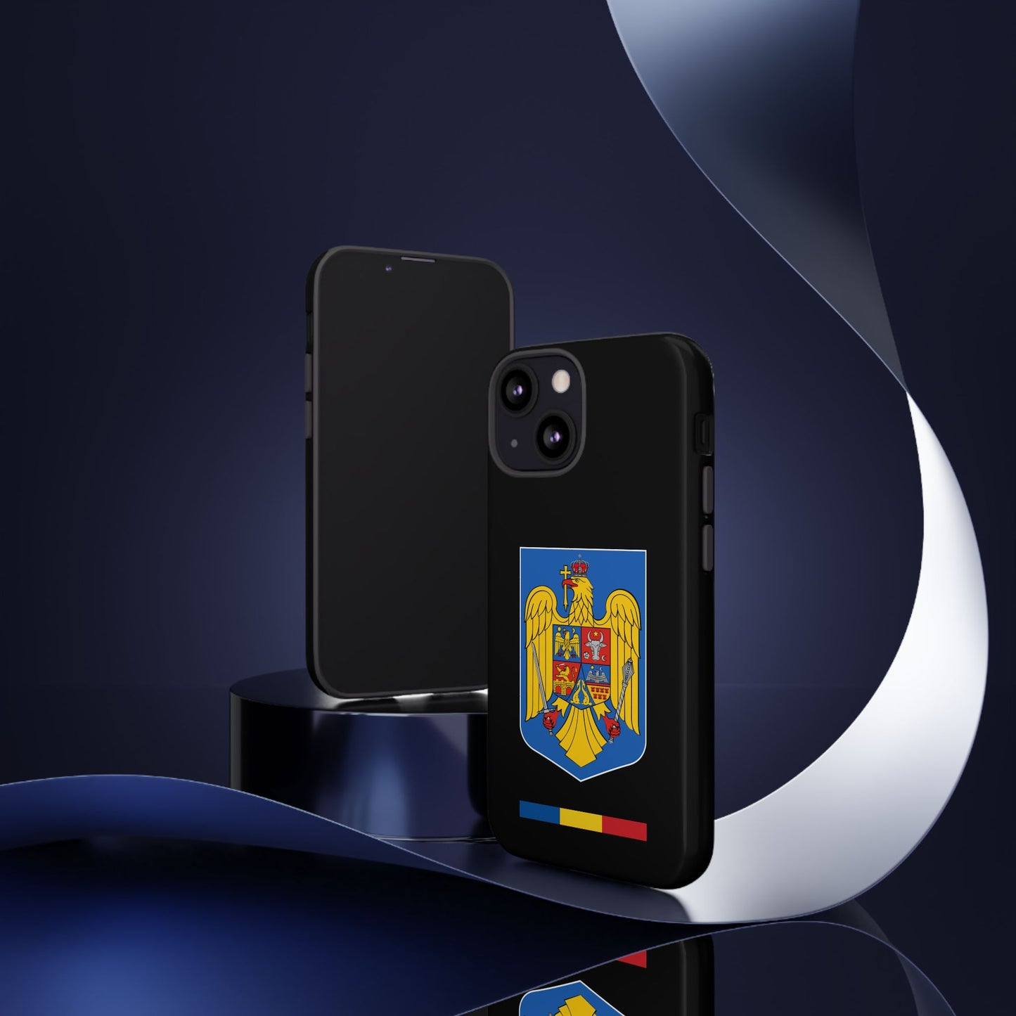 Husă rigidă neagră - Stema color și Tricolor România