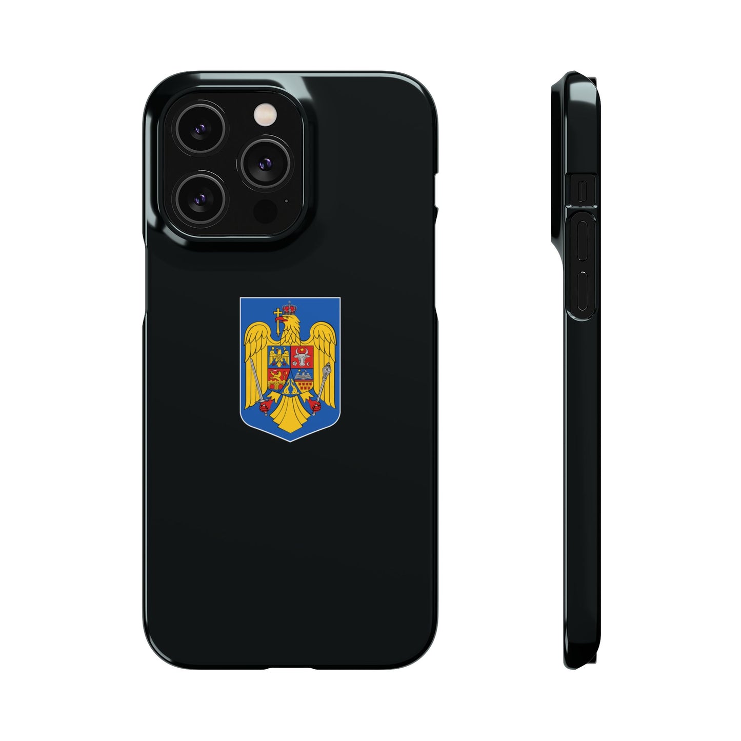 Husă rigidă neagră - Stema României color