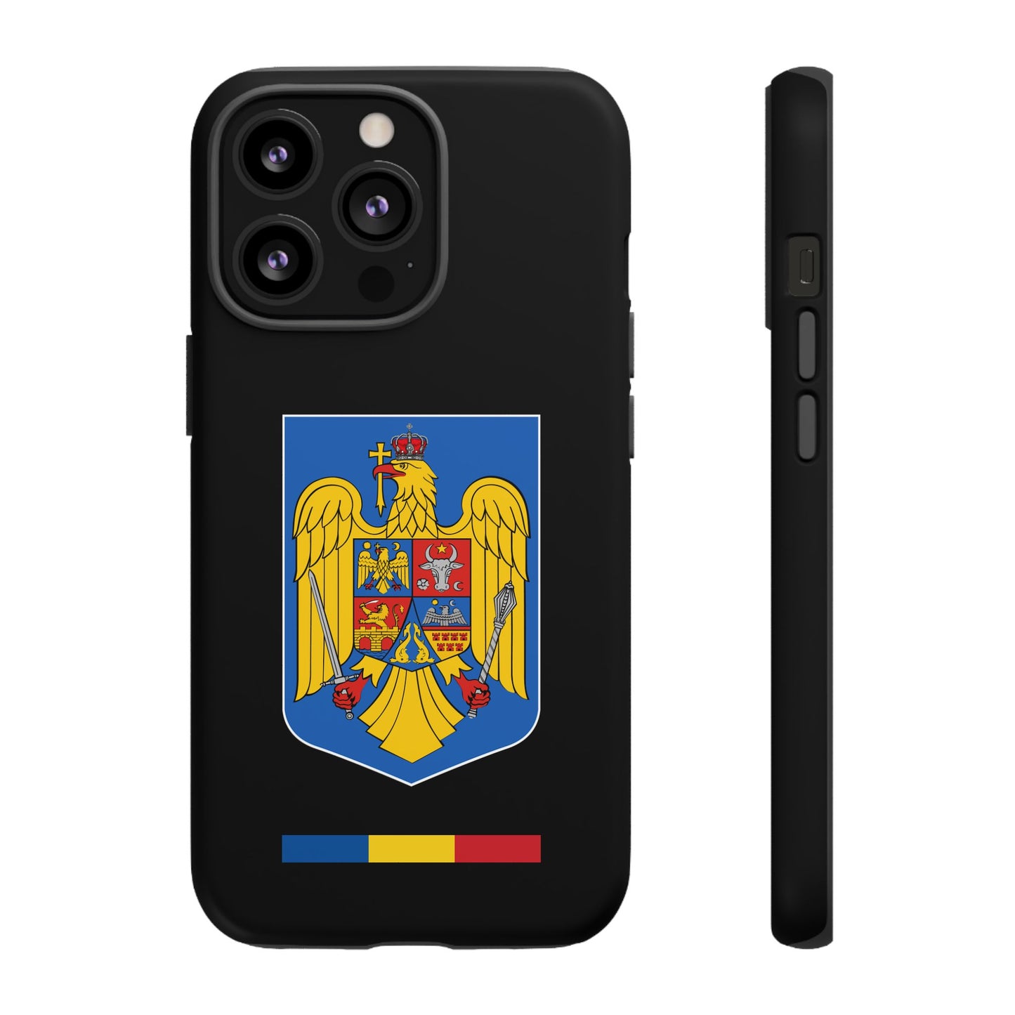 Husă rigidă neagră - Stema color și Tricolor România