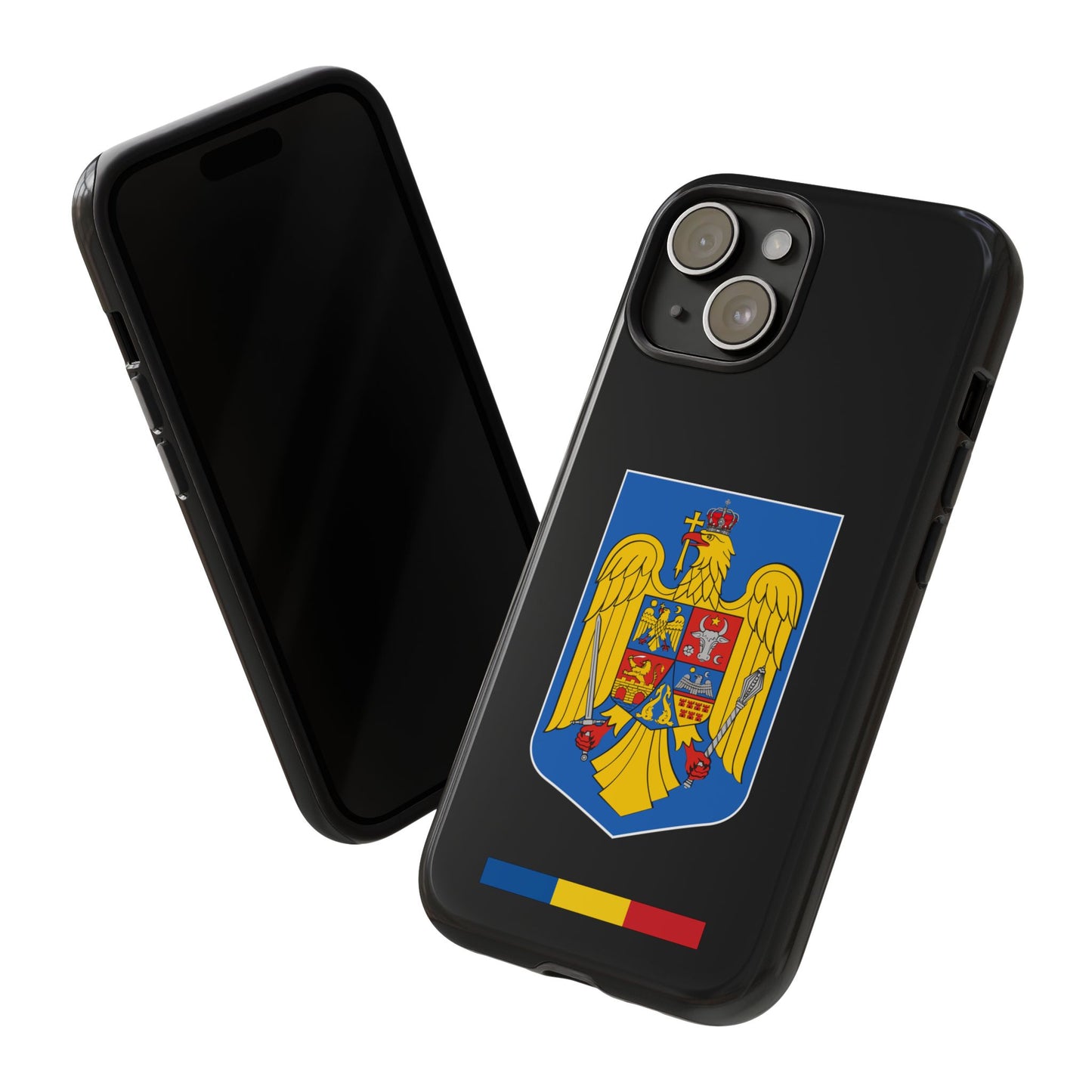 Husă rigidă neagră - Stema color și Tricolor România