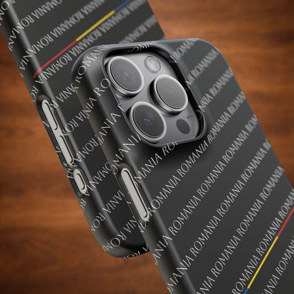 Husă neagră inscripționată cu România si tricolor