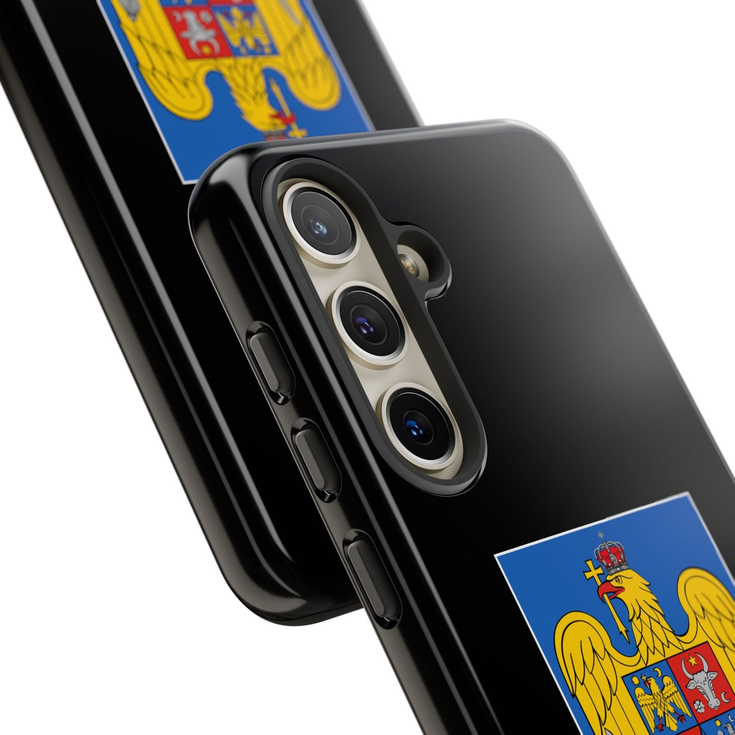 Husă rigidă neagră - Stema color și Tricolor România