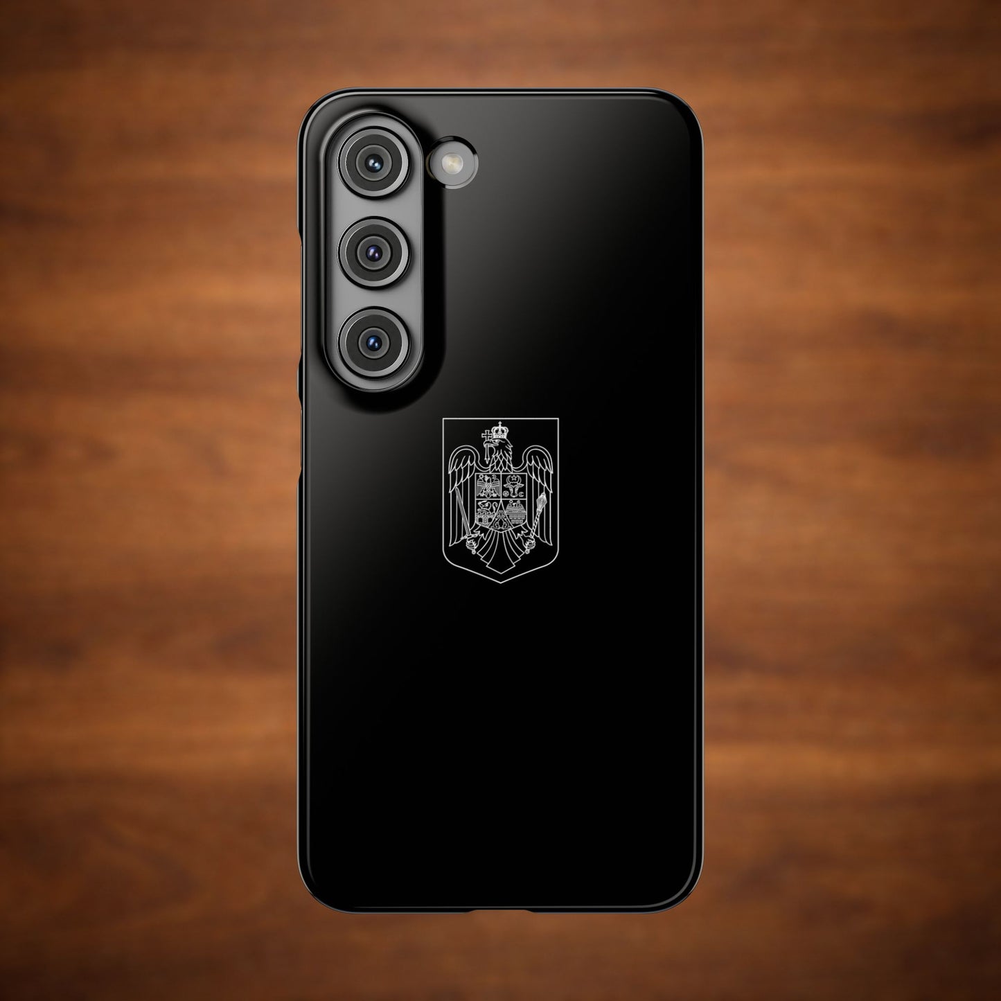 Husă neagră cu stema României (contru alb)