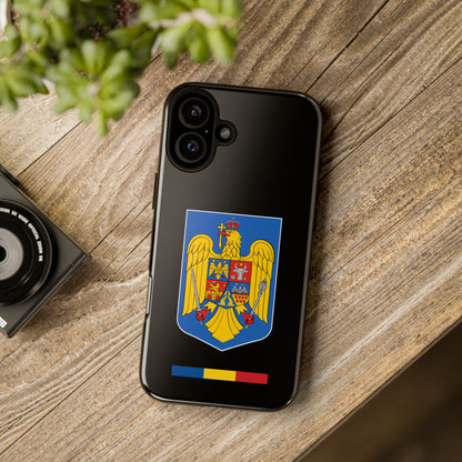 Husă rigidă neagră - Stema color și Tricolor România