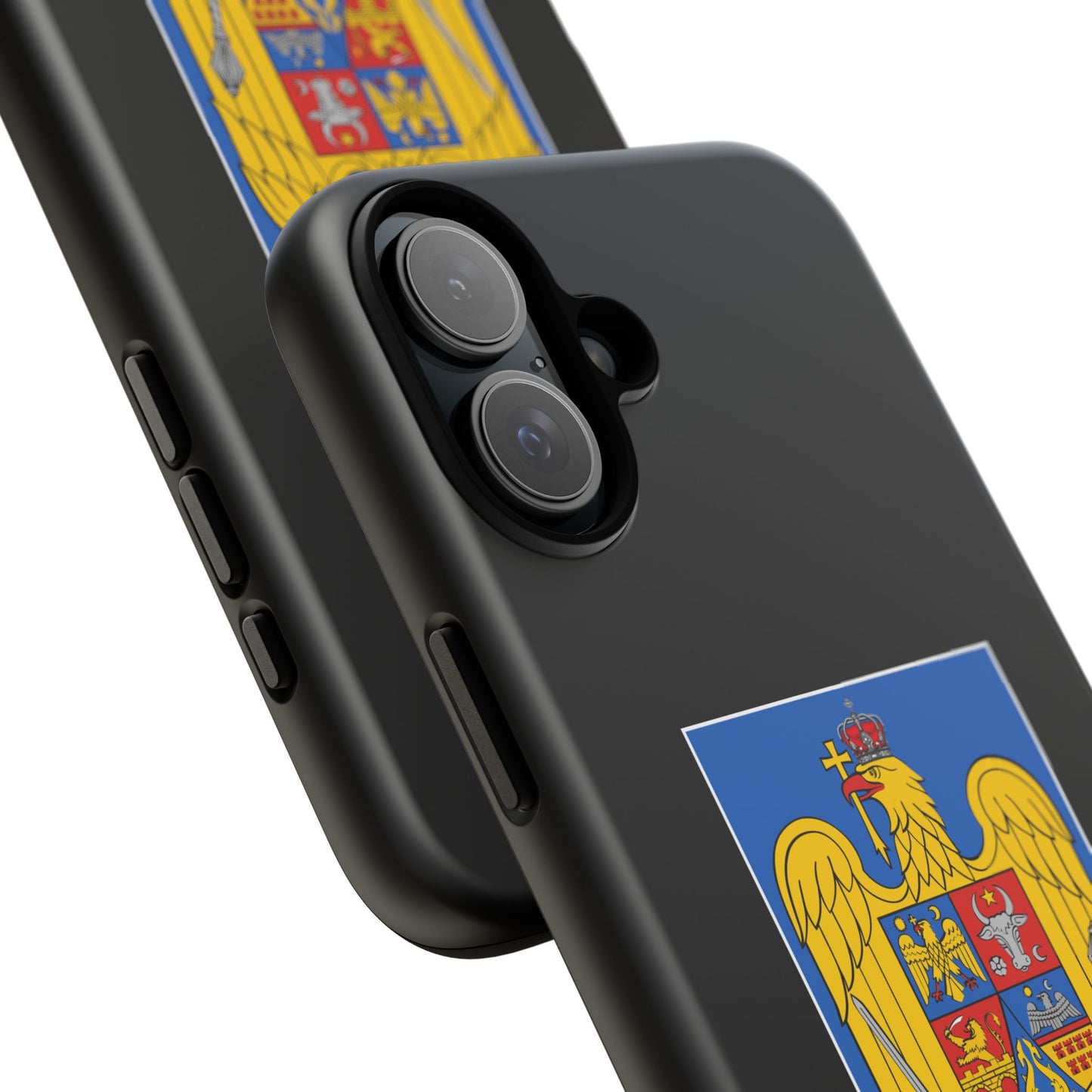 Husă rigidă neagră - Stema color și Tricolor România