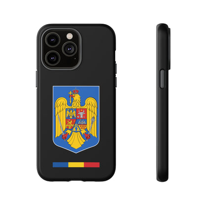 Husă rigidă neagră - Stema color și Tricolor România