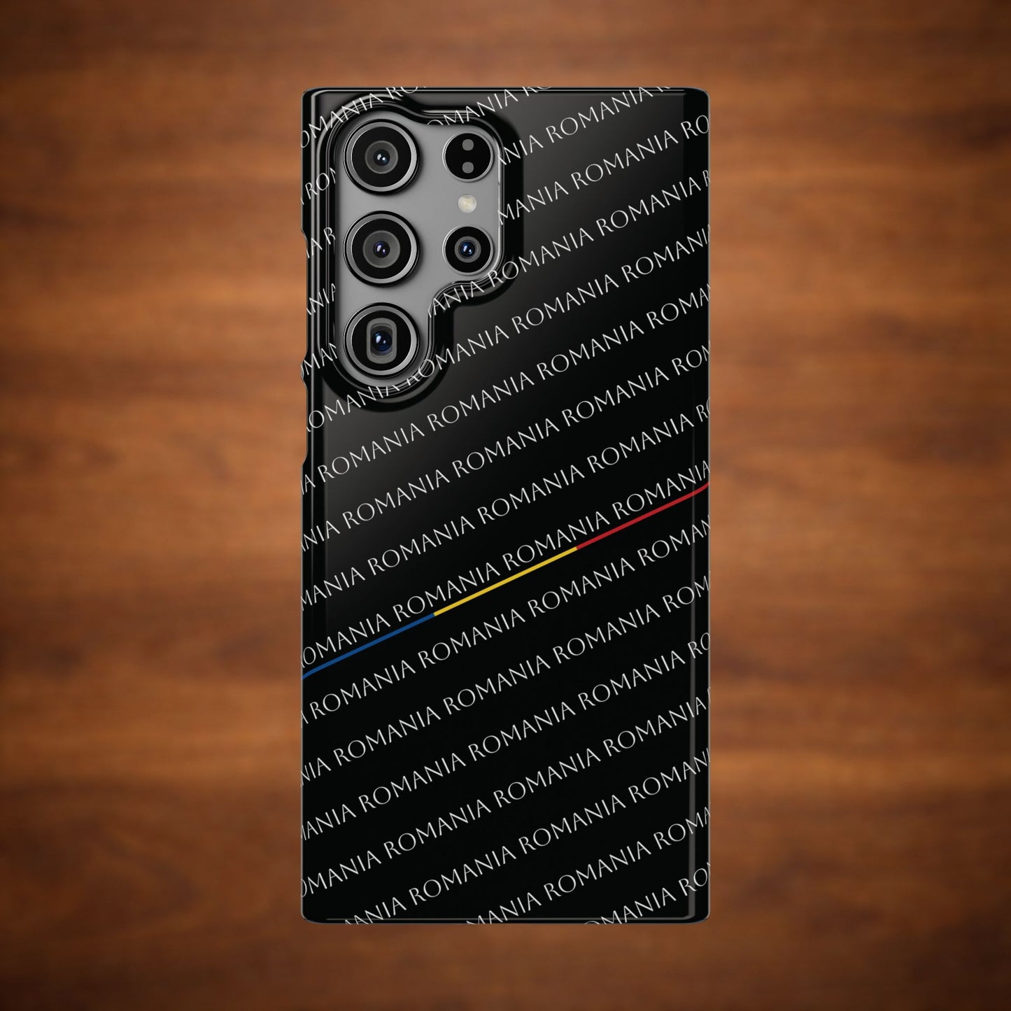 Husă neagră inscripționată cu România si tricolor