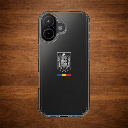 Carcasa transparenta cu stema României (contur alb)