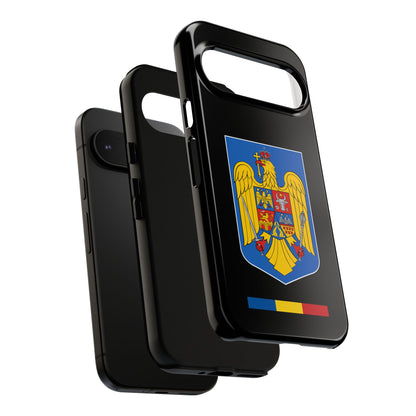 Husă rigidă neagră - Stema color și Tricolor România