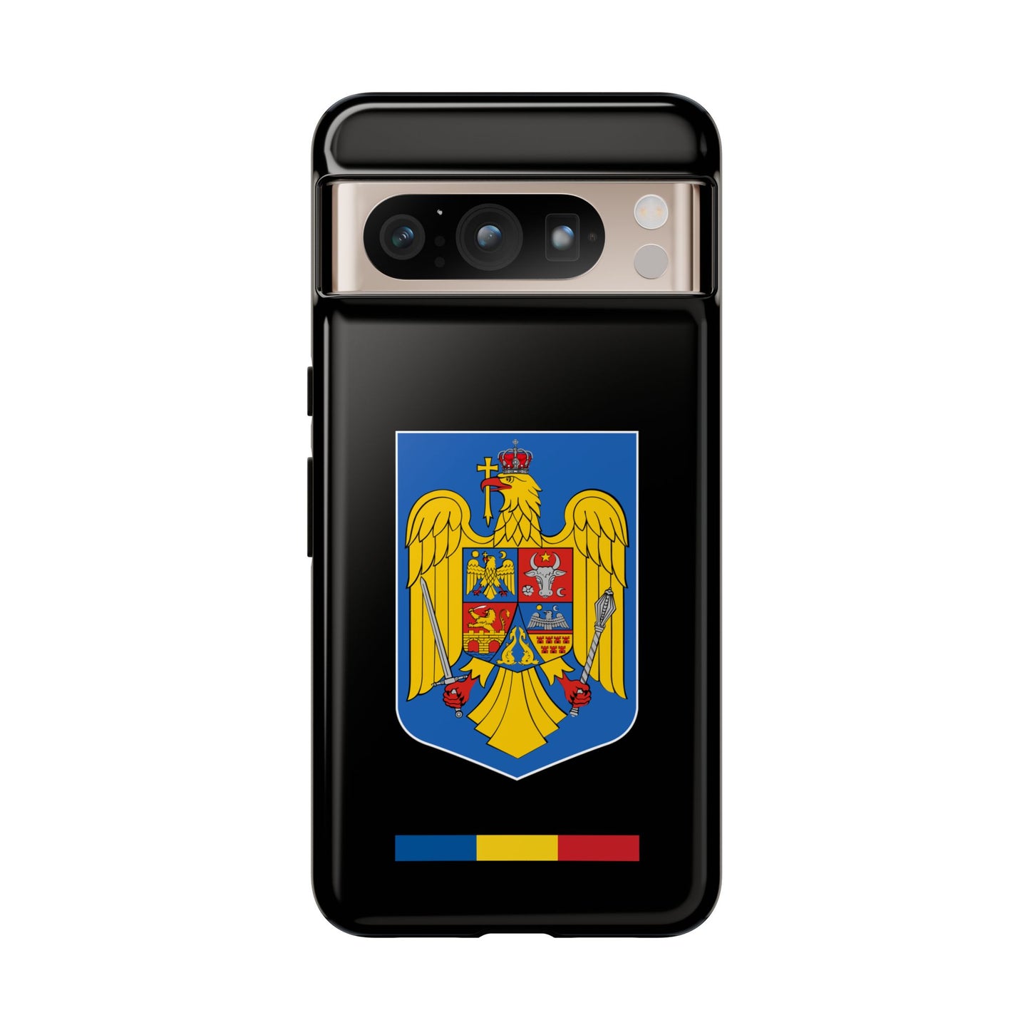 Husă rigidă neagră - Stema color și Tricolor România