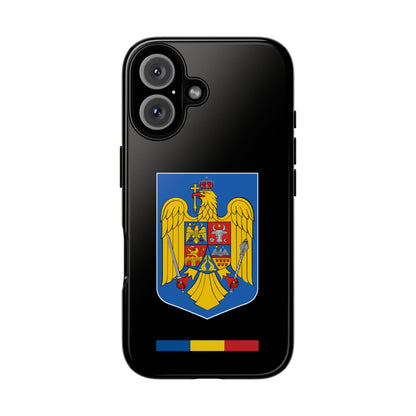 Husă rigidă neagră - Stema color și Tricolor România