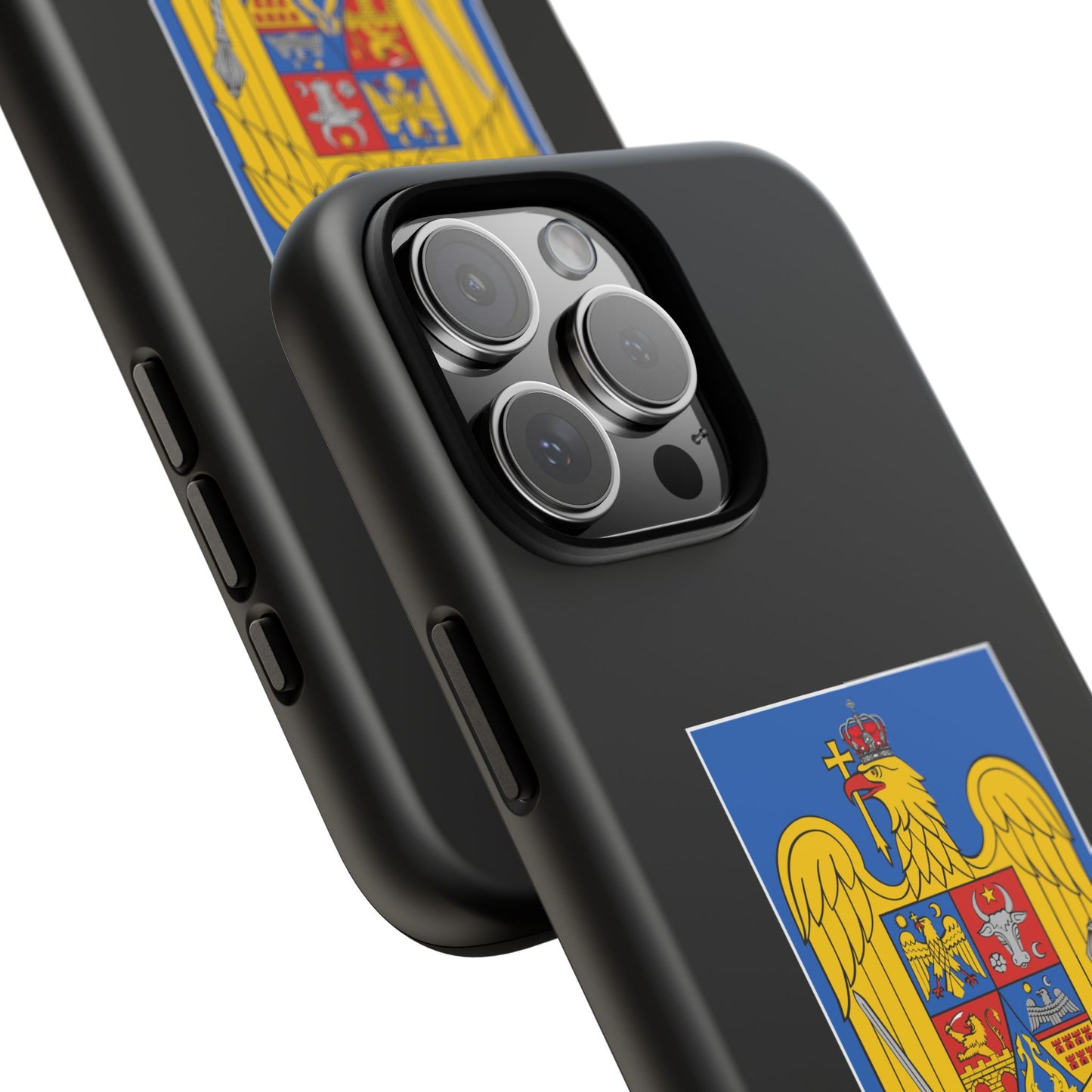 Husă rigidă neagră - Stema color și Tricolor România