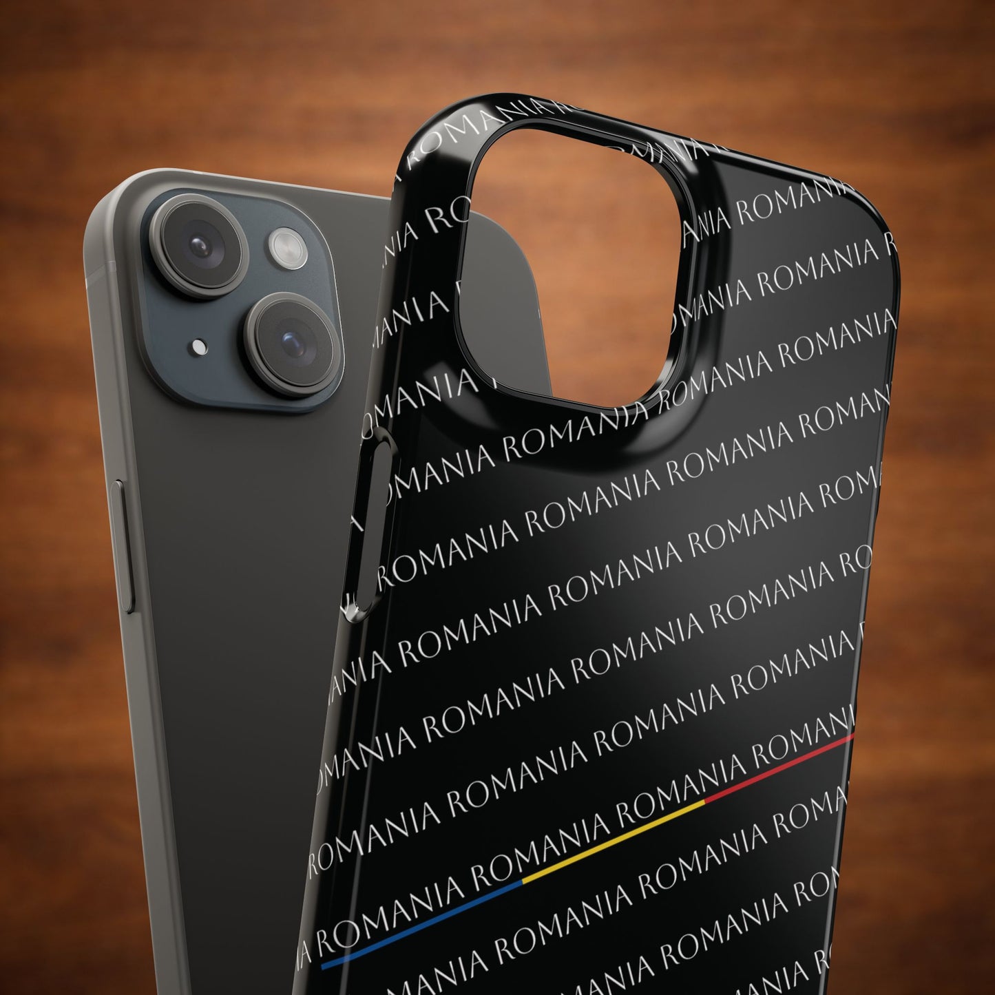 Husă neagră inscripționată cu România si tricolor