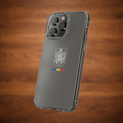 Carcasa transparenta cu stema României (contur alb)