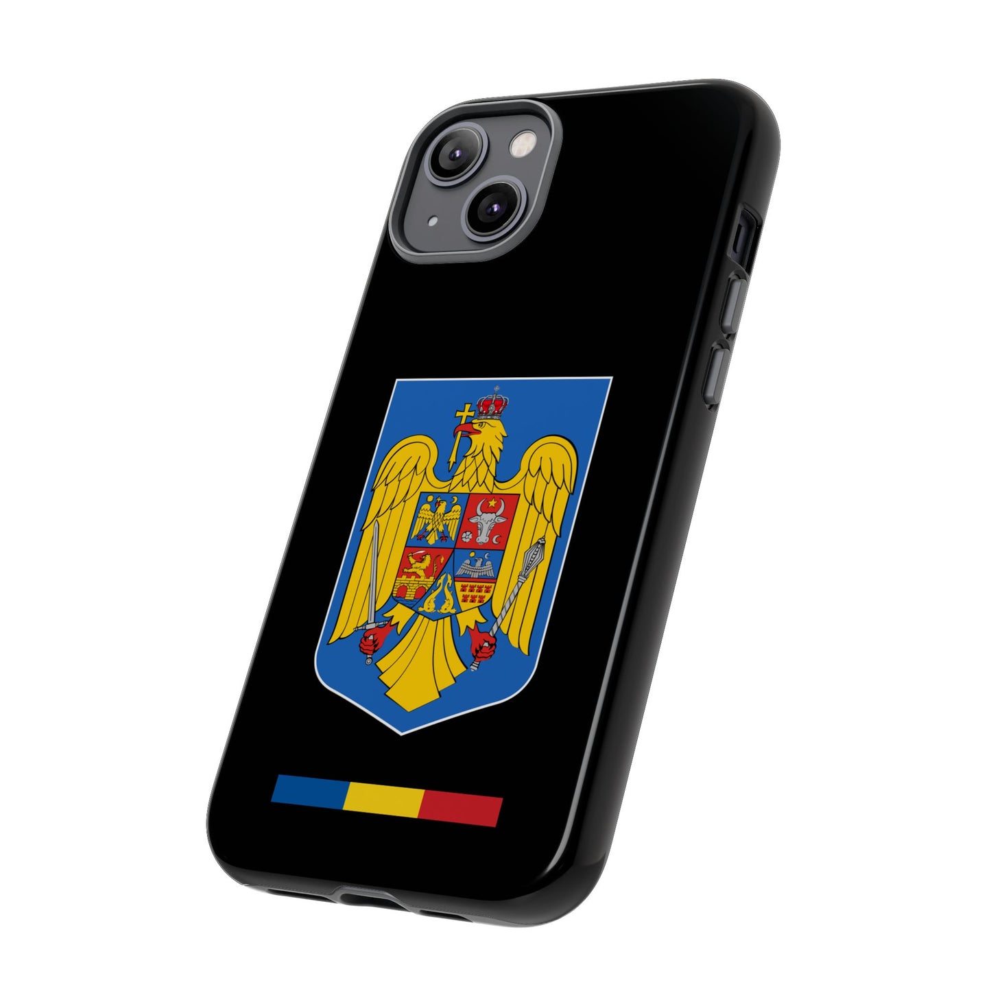 Husă rigidă neagră - Stema color și Tricolor România