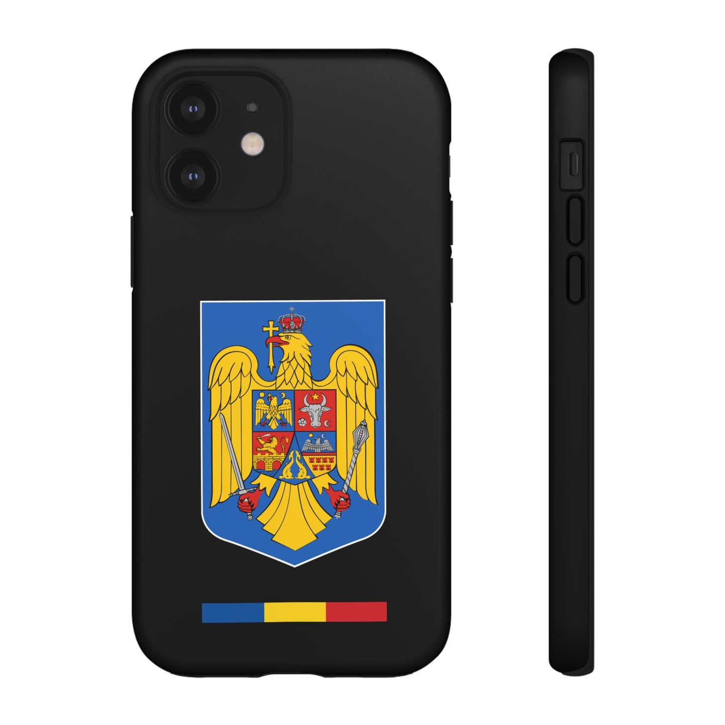 Husă rigidă neagră - Stema color și Tricolor România