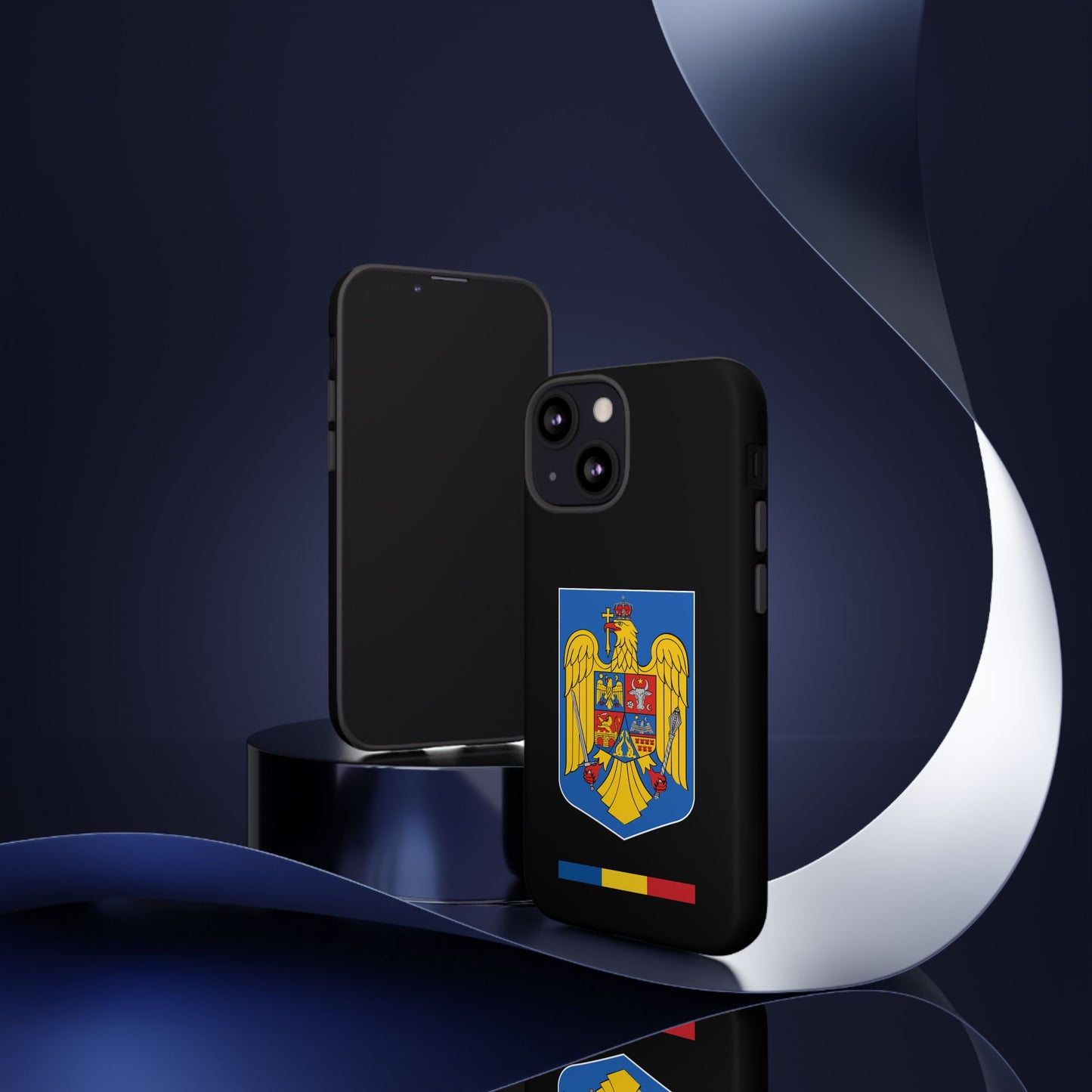 Husă rigidă neagră - Stema color și Tricolor România