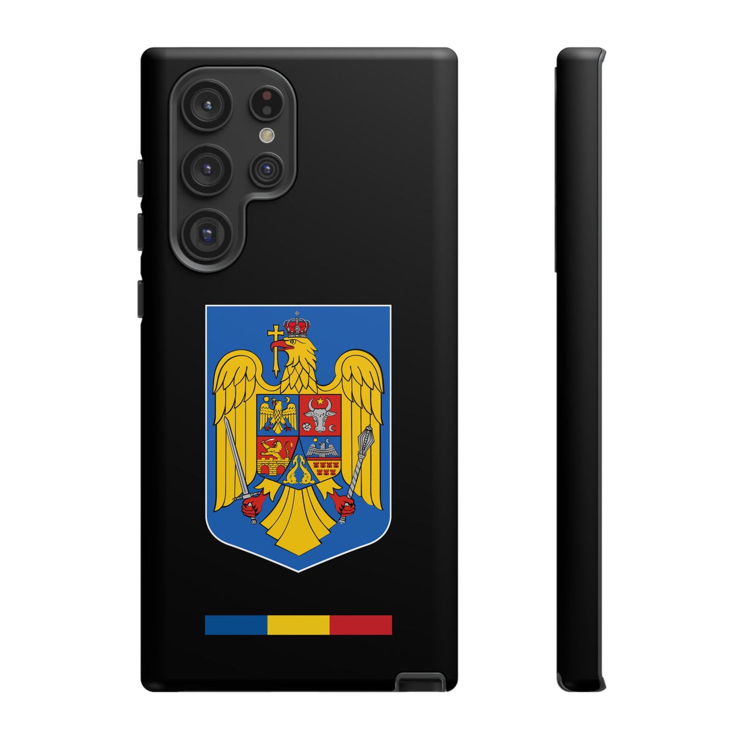 Husă rigidă neagră - Stema color și Tricolor România