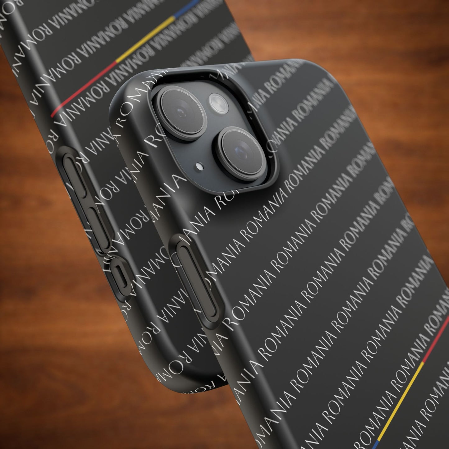 Husă neagră inscripționată cu România si tricolor