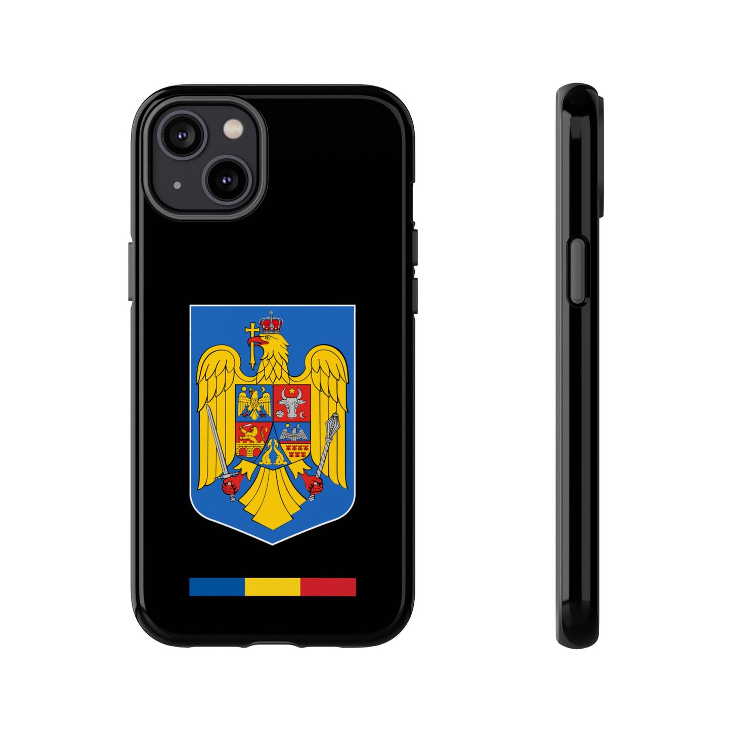 Husă rigidă neagră - Stema color și Tricolor România