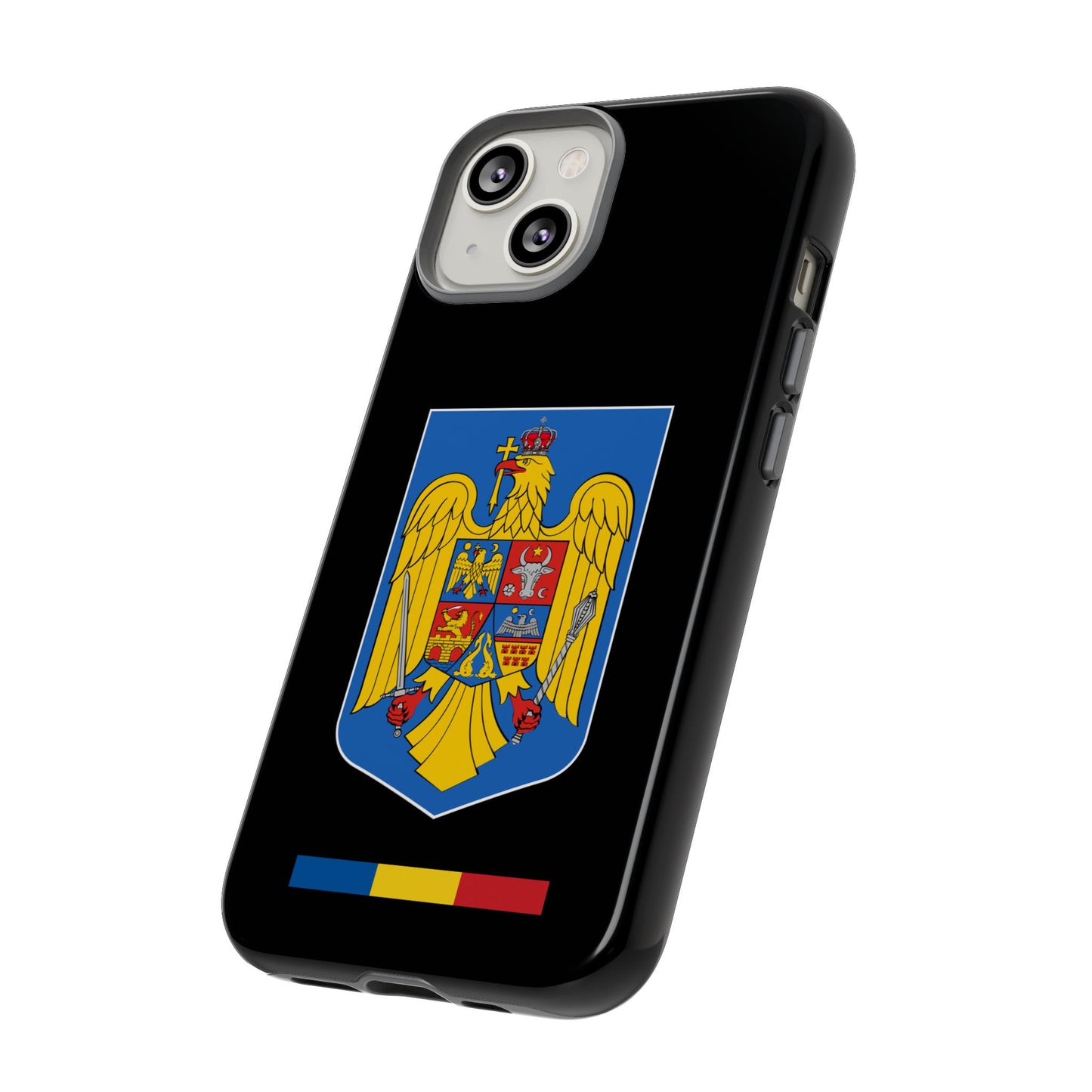 Husă rigidă neagră - Stema color și Tricolor România