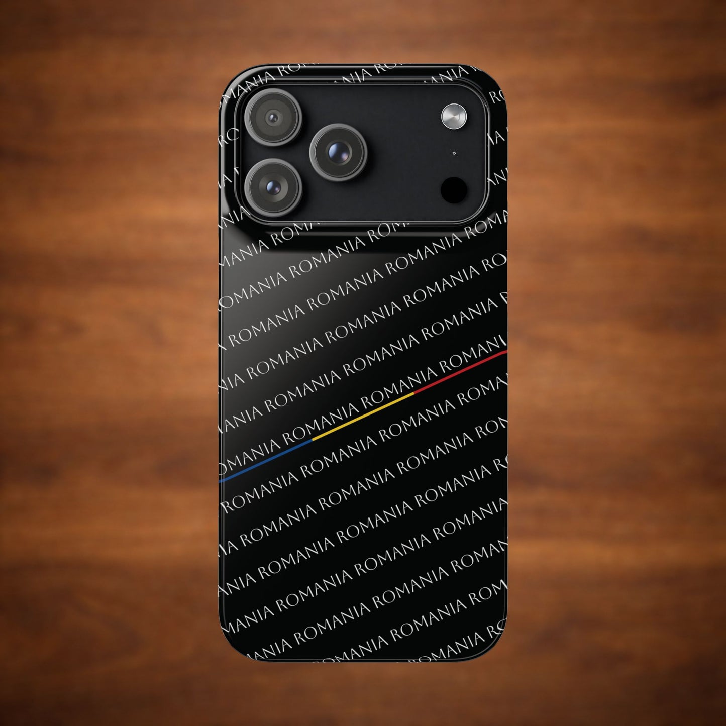 Husă neagră inscripționată cu România si tricolor