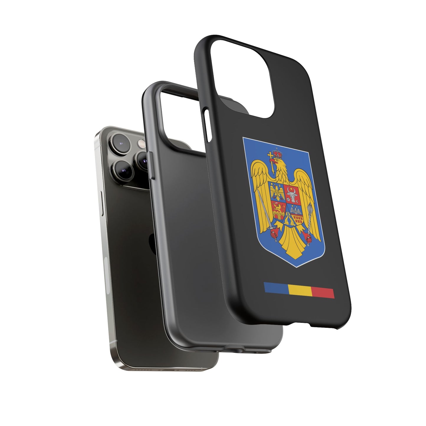 Husă rigidă neagră - Stema color și Tricolor România