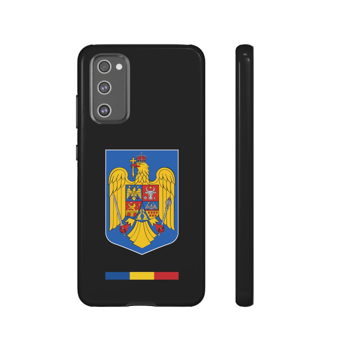 Husă rigidă neagră - Stema color și Tricolor România