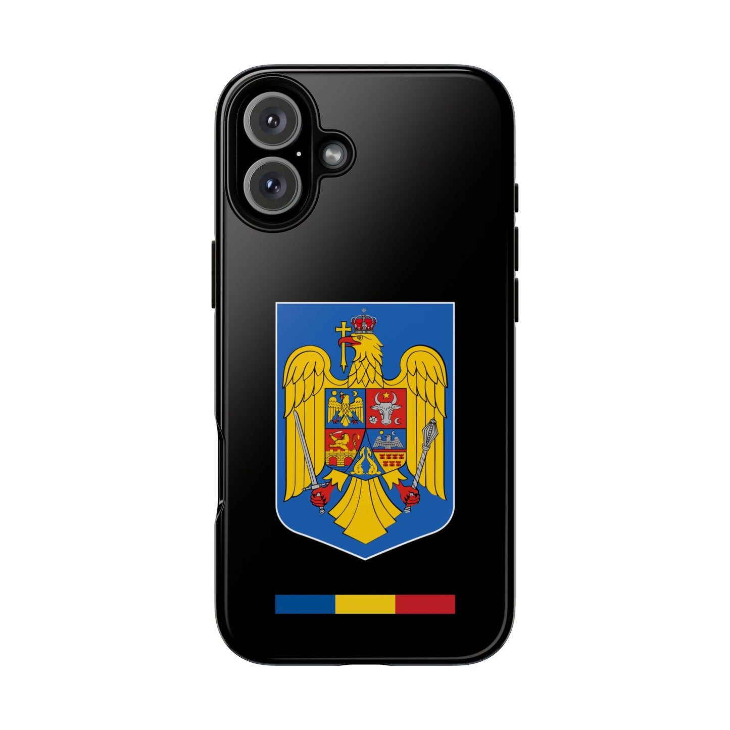 Husă rigidă neagră - Stema color și Tricolor România