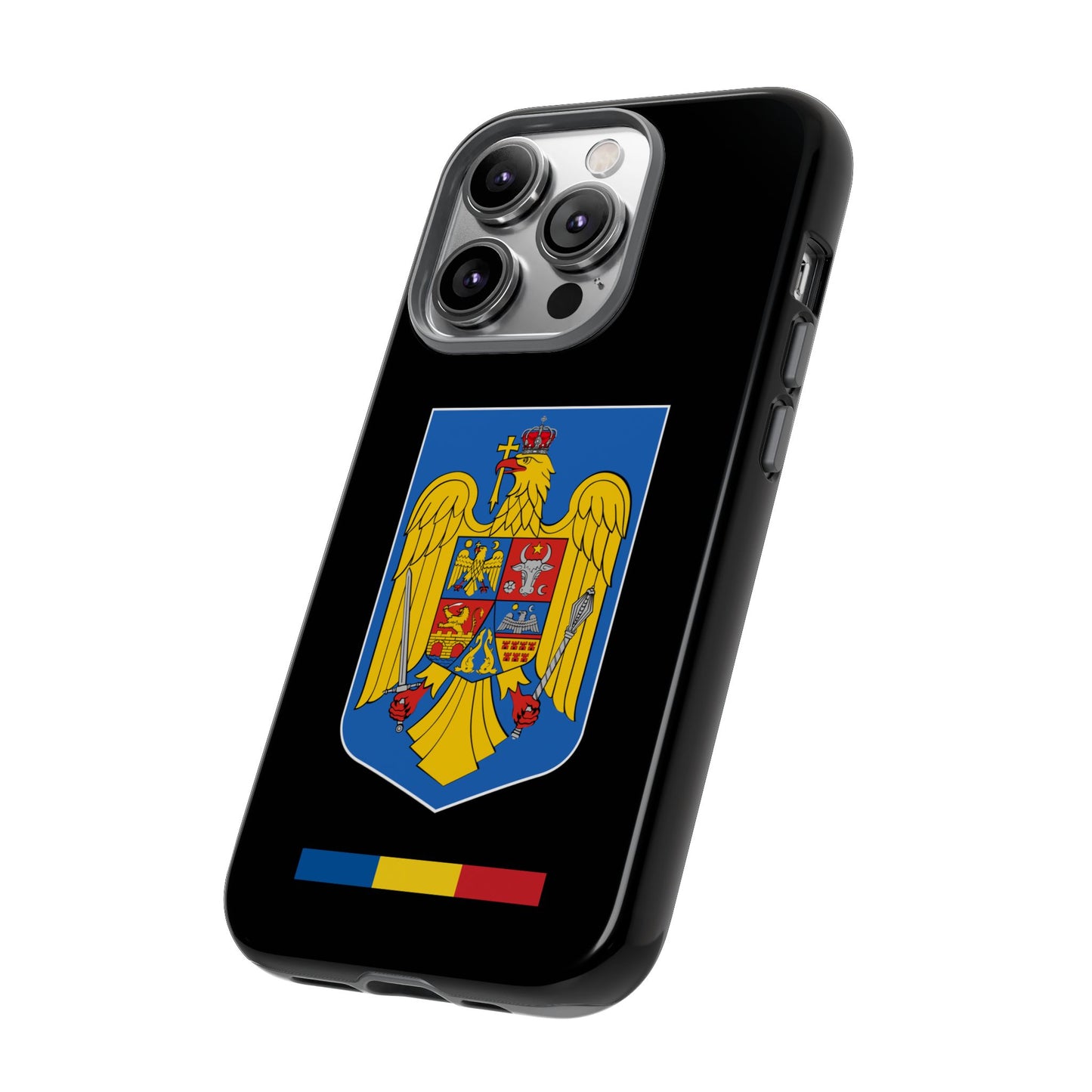 Husă rigidă neagră - Stema color și Tricolor România