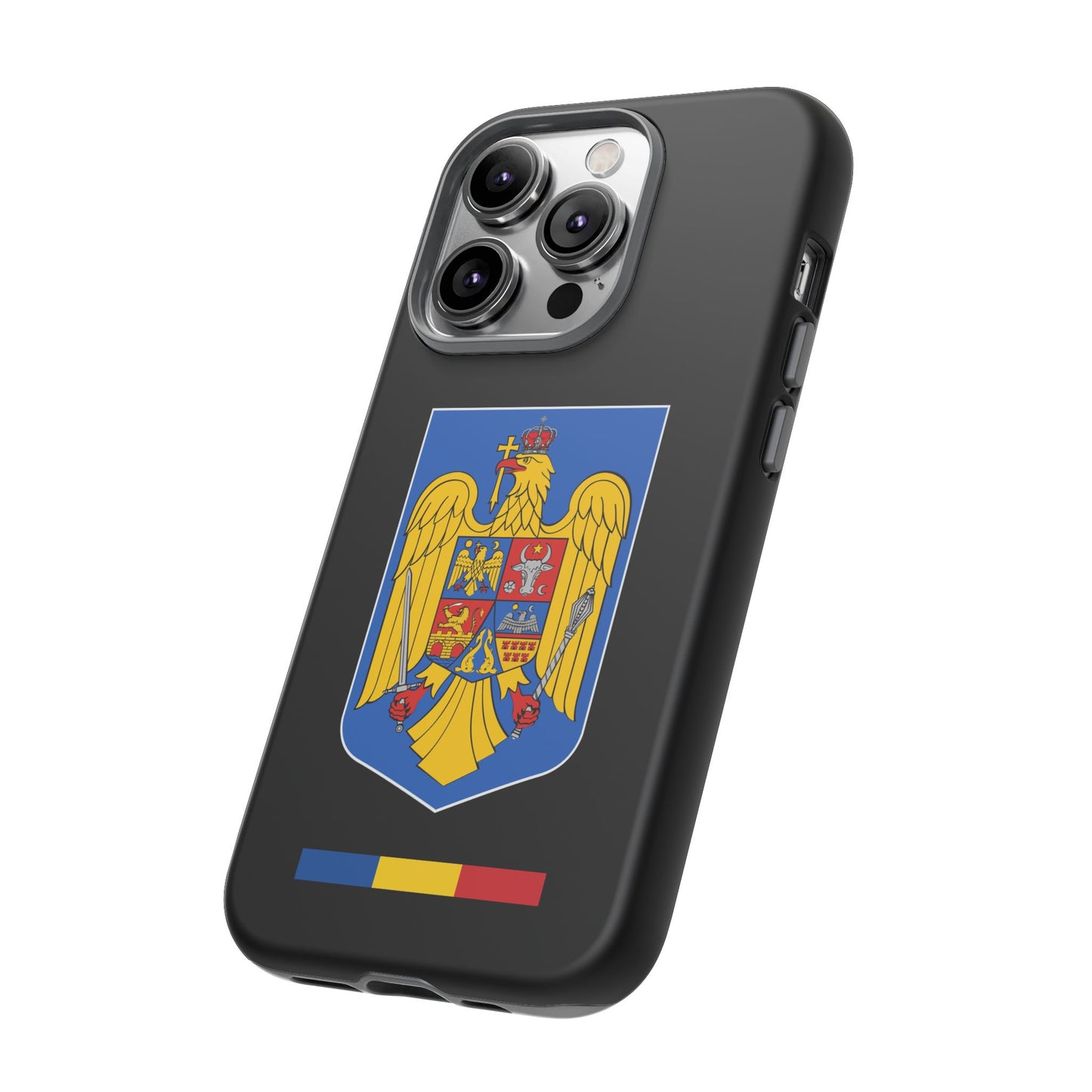 Husă rigidă neagră - Stema color și Tricolor România