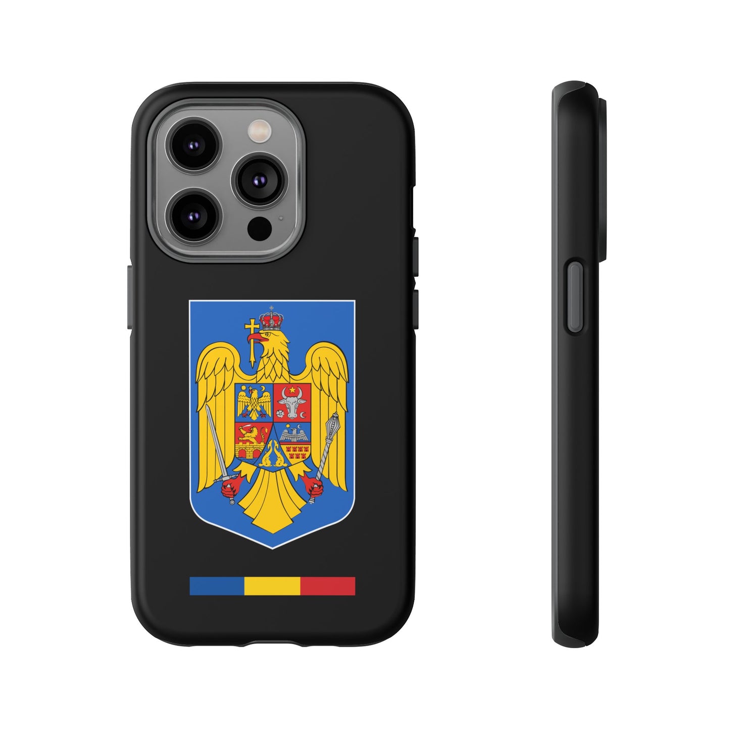 Husă rigidă neagră - Stema color și Tricolor România