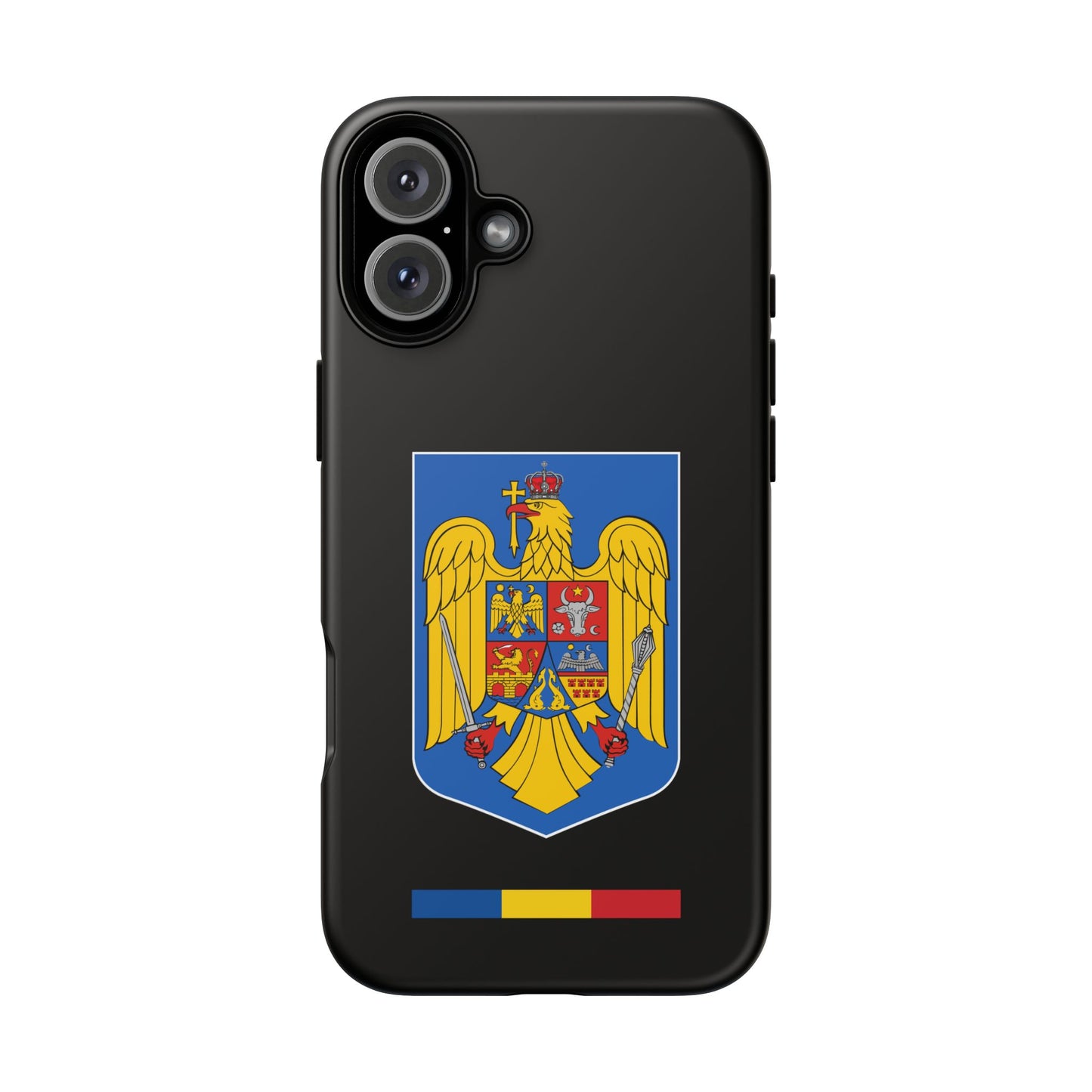 Husă rigidă neagră - Stema color și Tricolor România