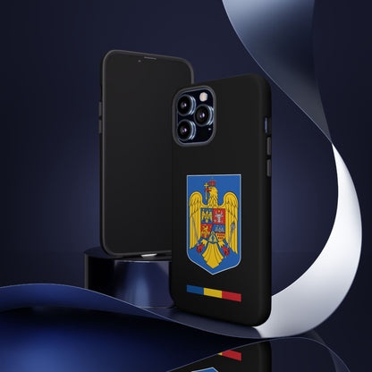Husă rigidă neagră - Stema color și Tricolor România
