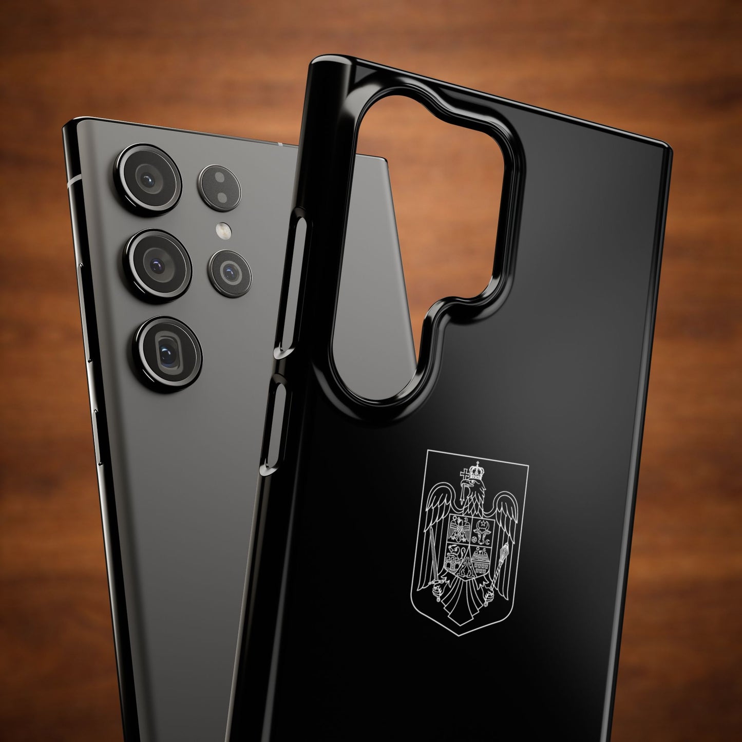 Husă neagră cu stema României (contru alb)