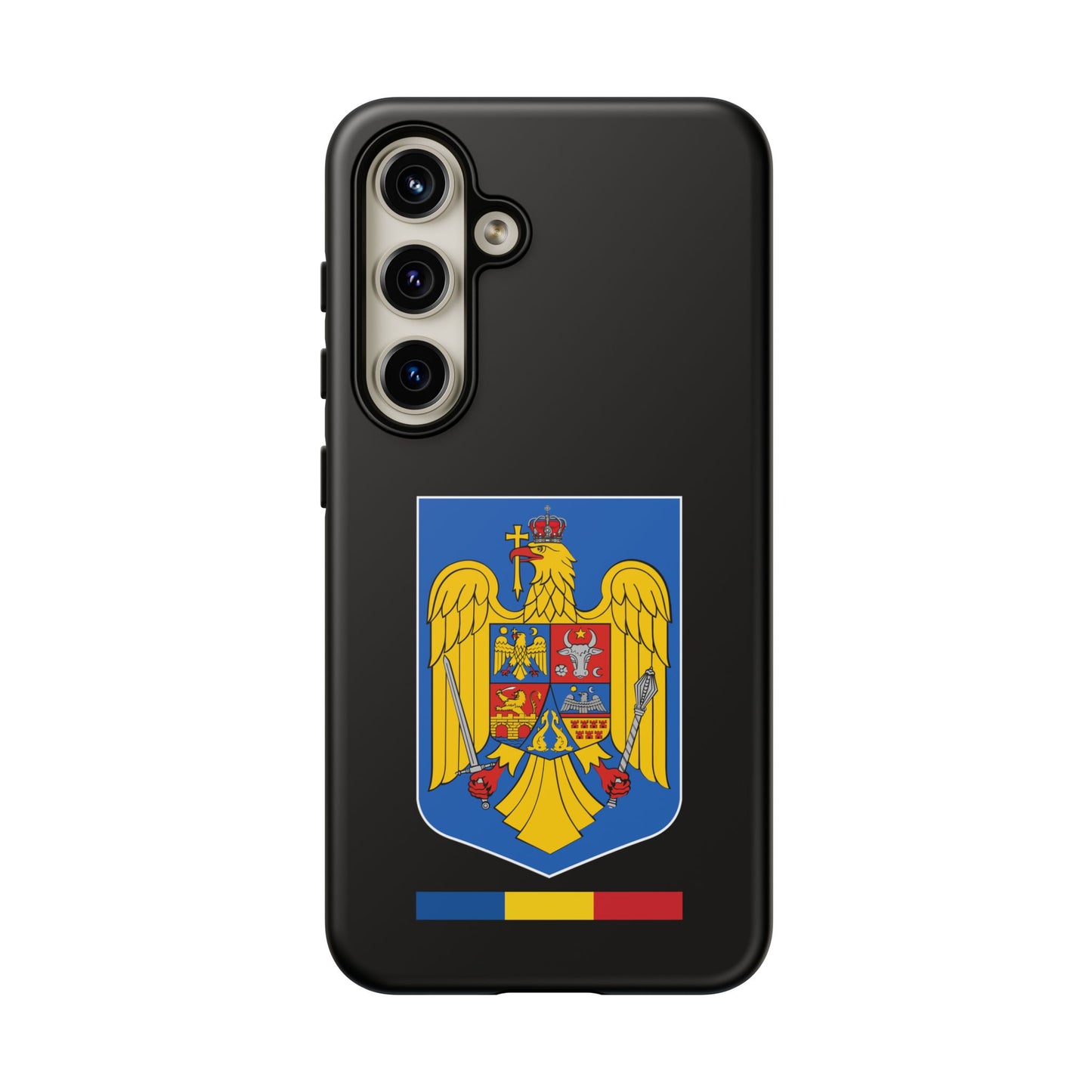 Husă rigidă neagră - Stema color și Tricolor România