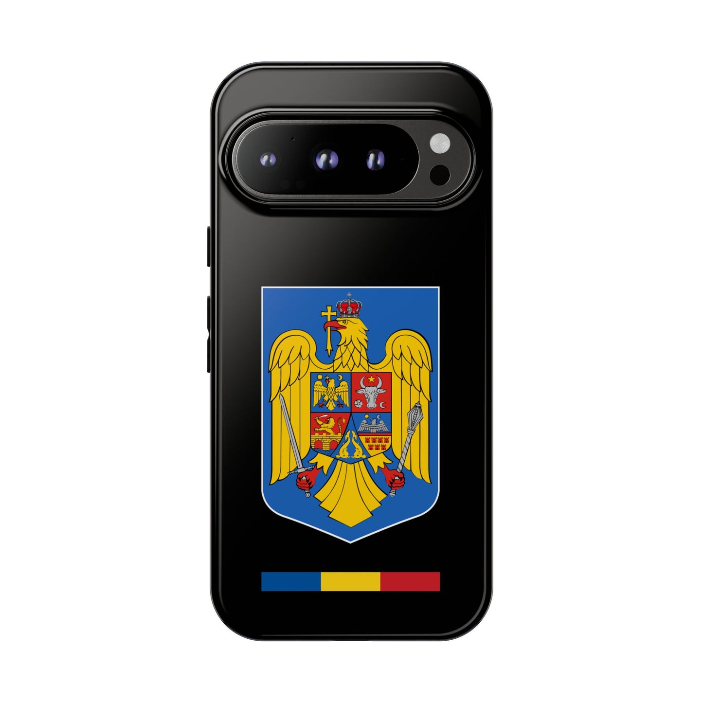 Husă rigidă neagră - Stema color și Tricolor România