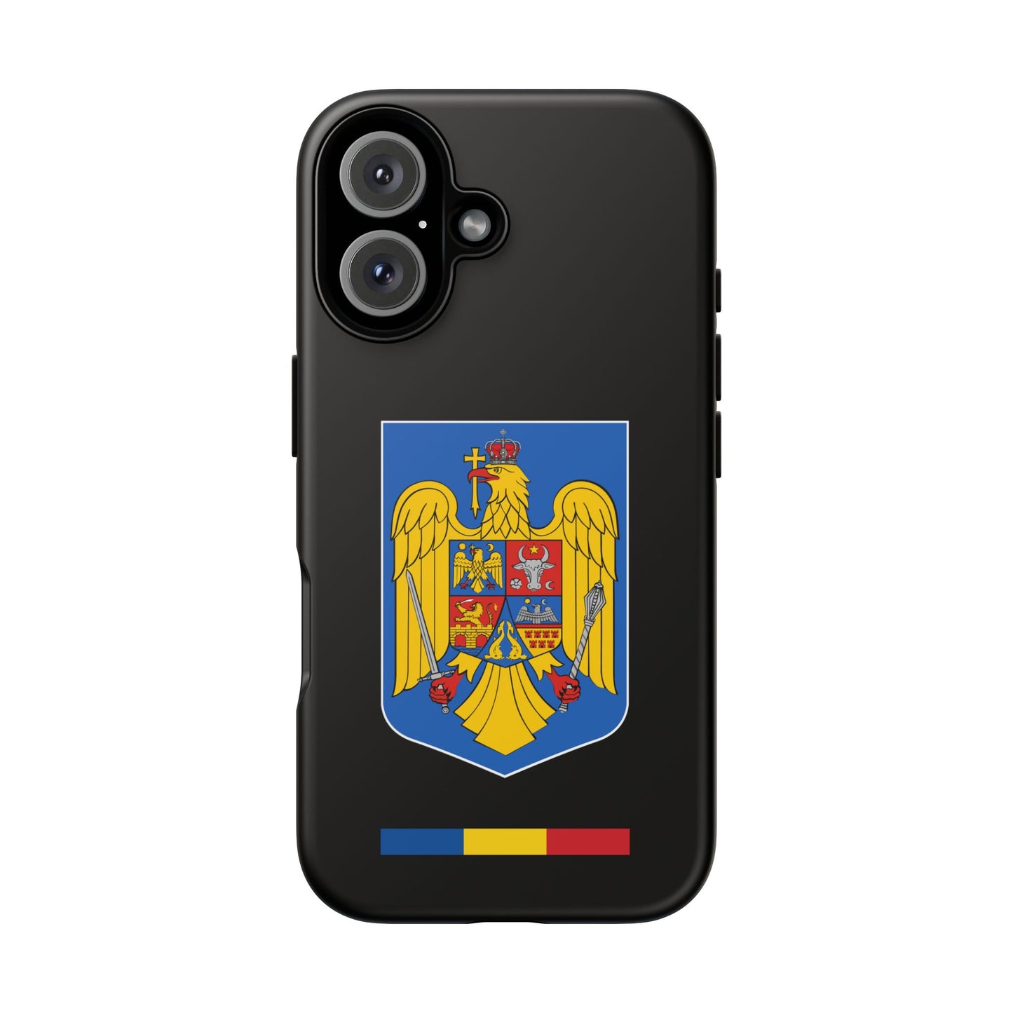 Husă rigidă neagră - Stema color și Tricolor România