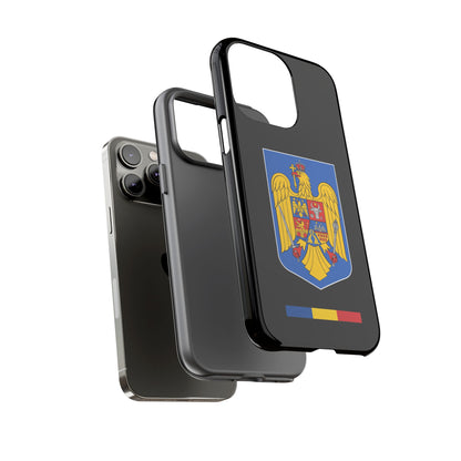 Husă rigidă neagră - Stema color și Tricolor România